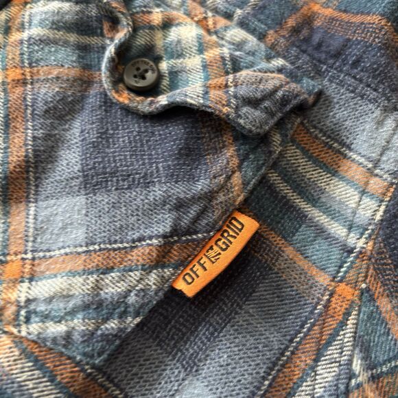 Off The Grid Destroyer Flannel Shirt Mens XXL Blue Plaid Button Up - Picture 3 of 12